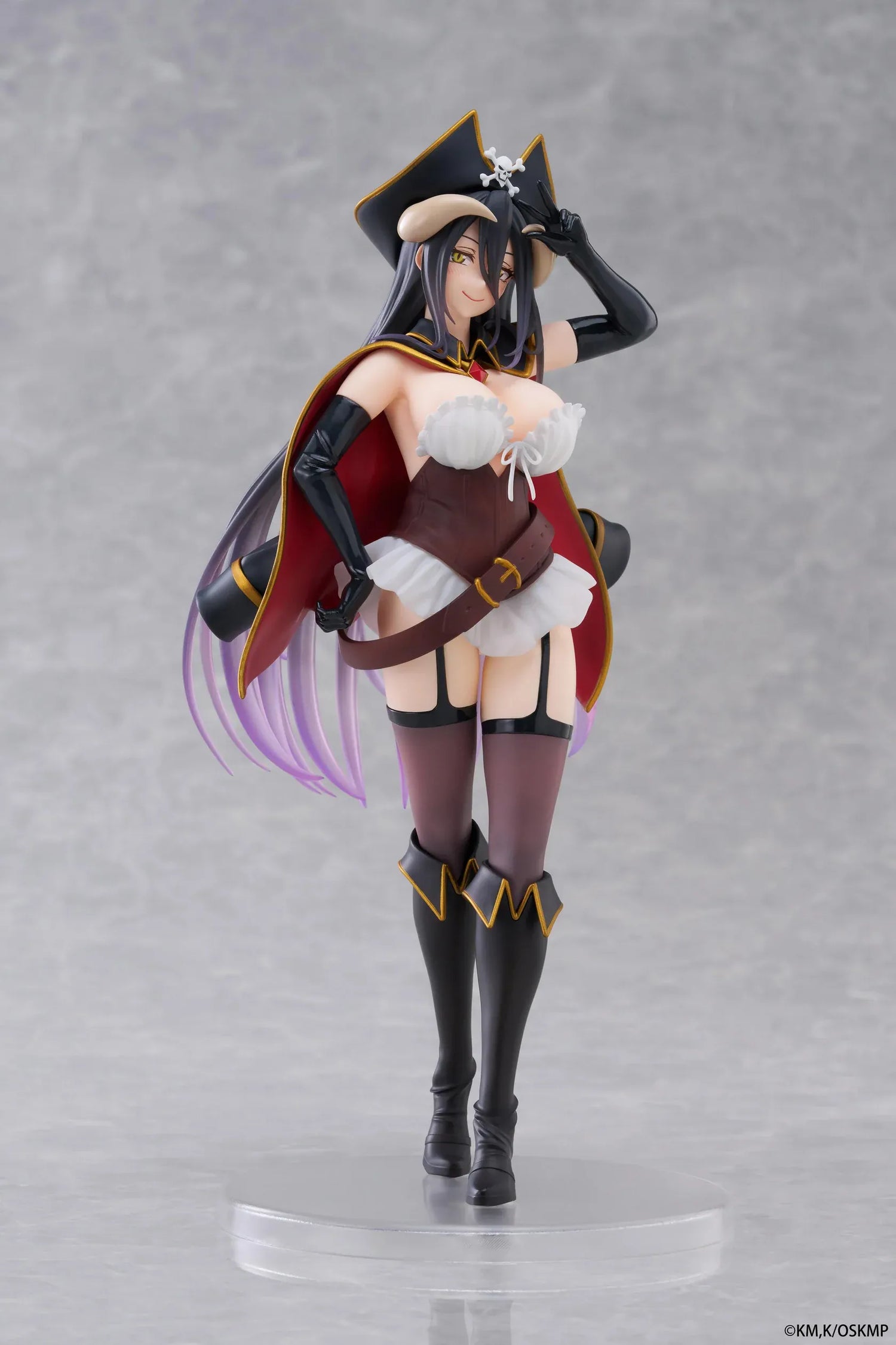 Overlord Albedo Pirate Ver Coreful Figure featuring Albedo in a pirate-inspired outfit with captain hat, cape, black boots, and long flowing hair