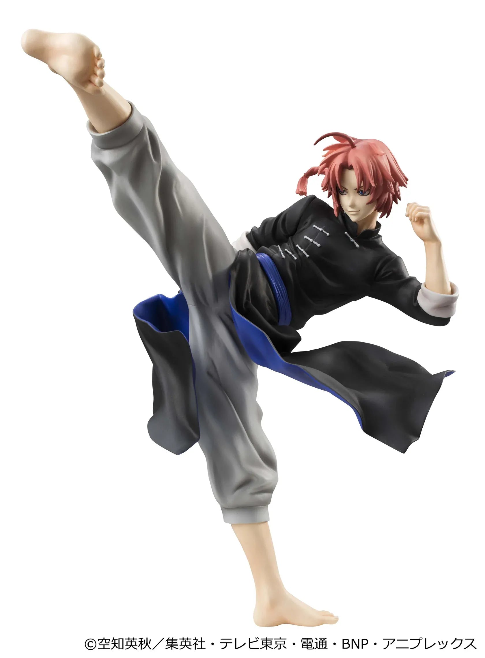 Gintama G.E.M. Series Kamui Ver.2 Reissue figure with red hair, black outfit, blue sash, and dynamic high-kick pose