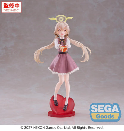 Blue Archive XStellar Hifumi Happy Valentine Figure holding a heart-shaped gift on a red heart display base