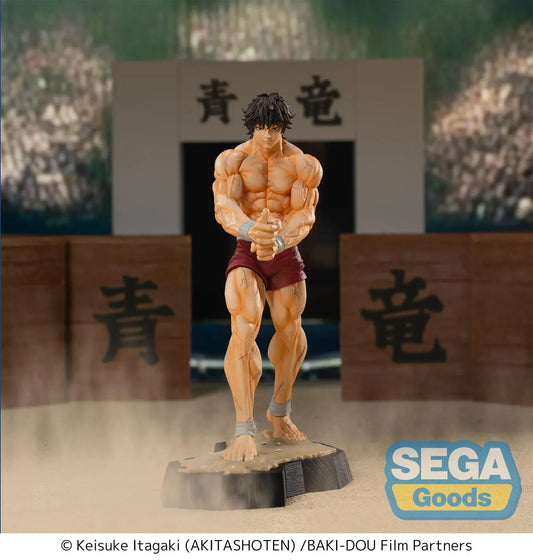 Baki Hanma Luminasta figure by SEGA standing in fighting stance with arena base from Baki-Dou anime series