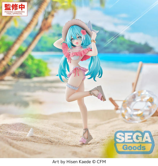Hatsune Miku Tropical version Luminasta figure wearing summer outfit with sun hat and twin tails