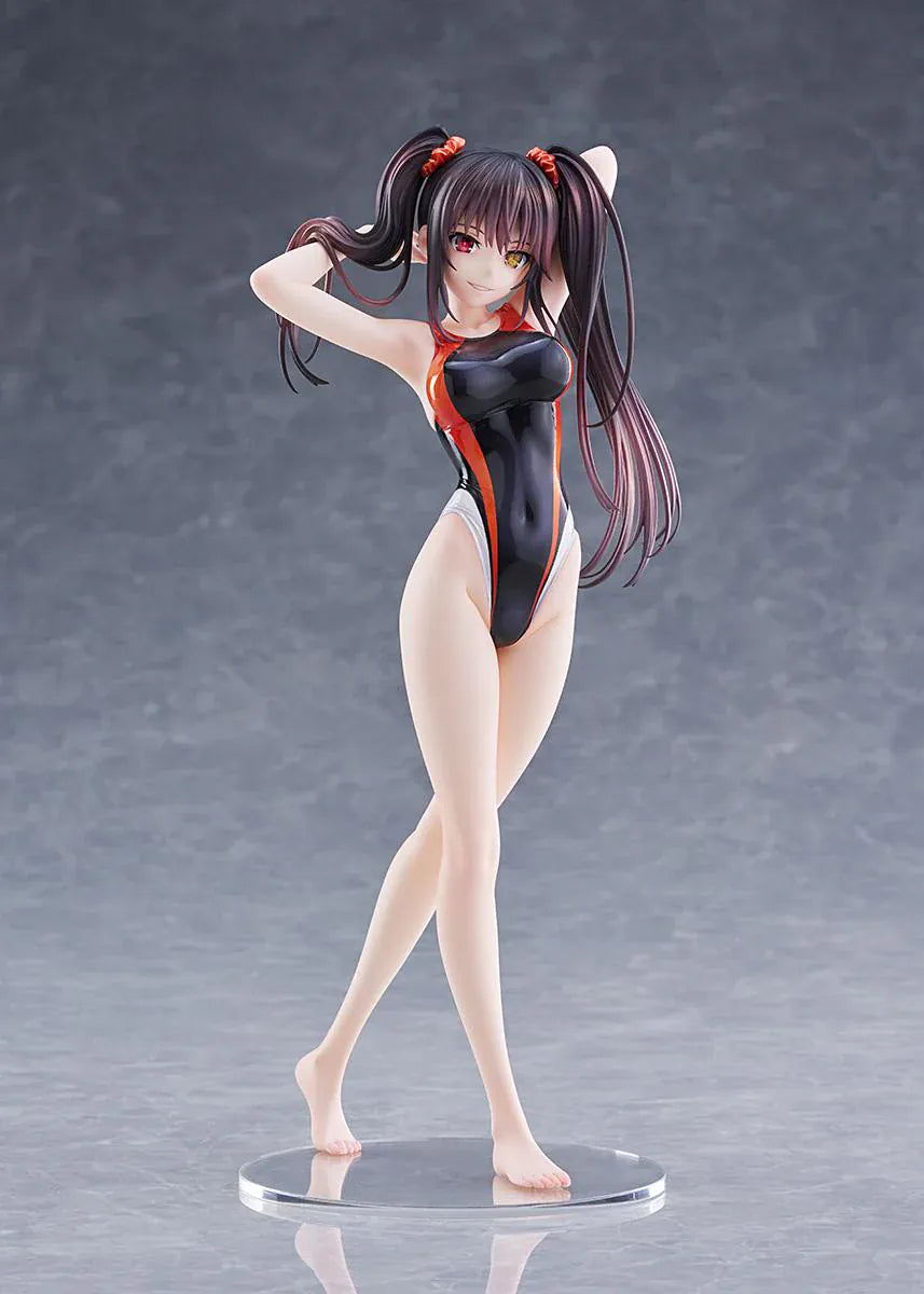 Swimsuit Silhouette DATE A LIVE Kurumi Tokisaki Swimwear Ver. 1/7 Scale Figure featuring Kurumi in a black, white, and red swimsuit with twin tails and a clear display base.