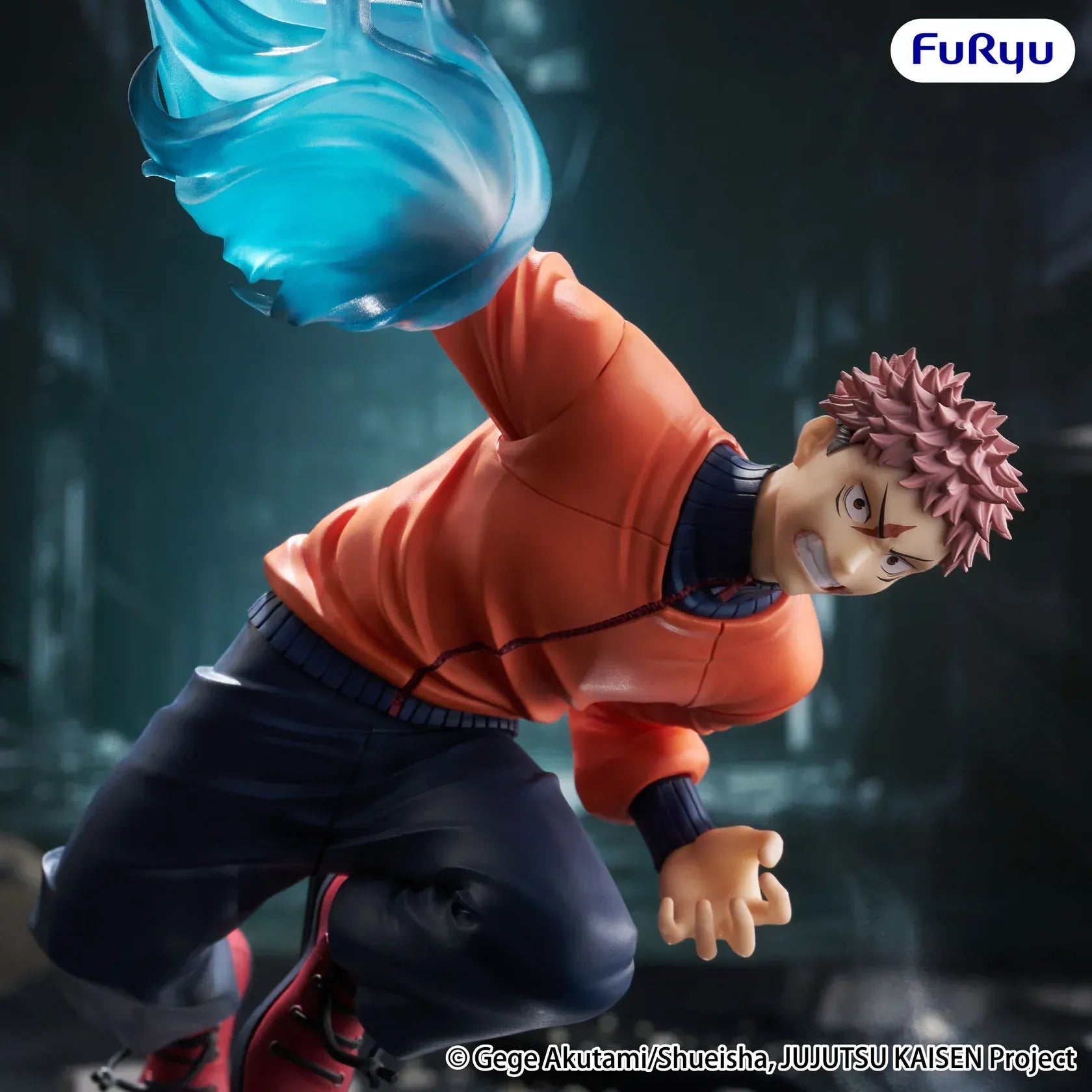 Jujutsu Kaisen Yuji Itadori Trio-Try-iT figure in dynamic attack pose with blue cursed energy effect