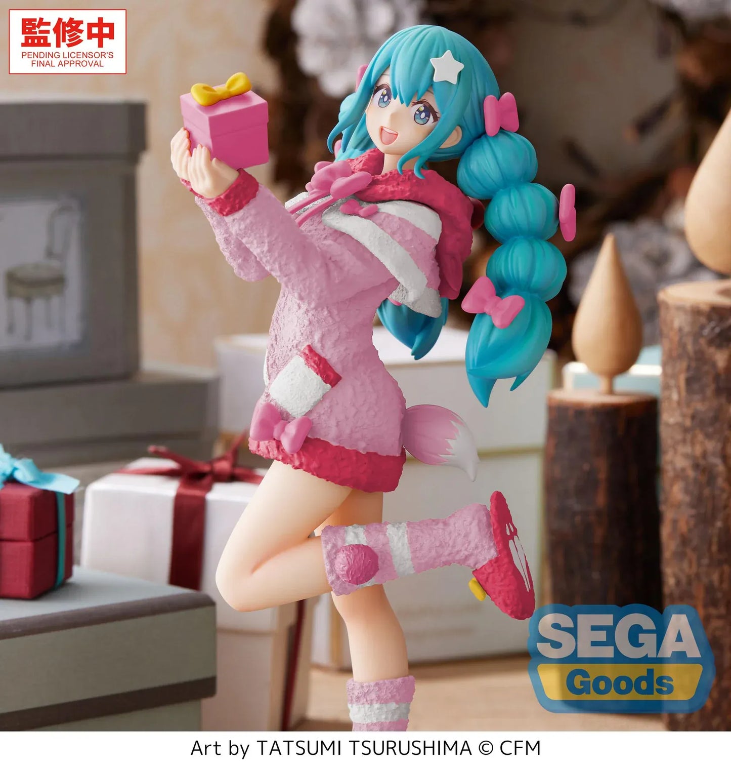 Vocaloid High Premium Figure Hatsune Miku Mokomoko Christmas Version anime figure holding a Christmas gift