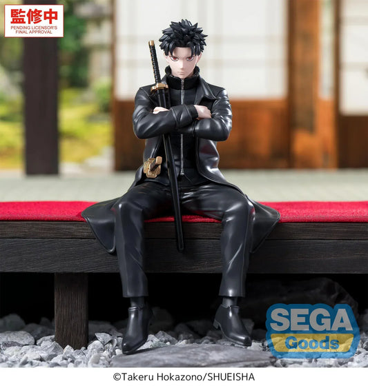 Kagurabachi Chihiro Rokuhira High Premium Perching Figure by SEGA sitting with katana and black coat
