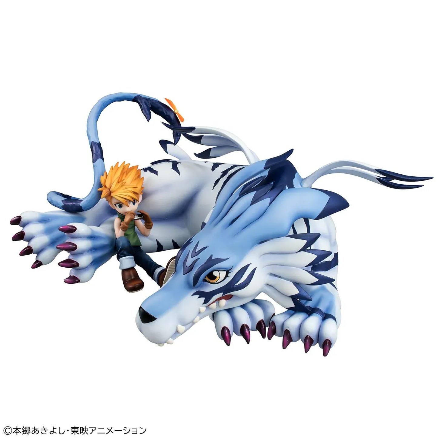 Digimon Adventure G.E.M. Series Garurumon and Ishida Yamato Rerelease figure with Garurumon in a crouched pose and Yamato seated beside him