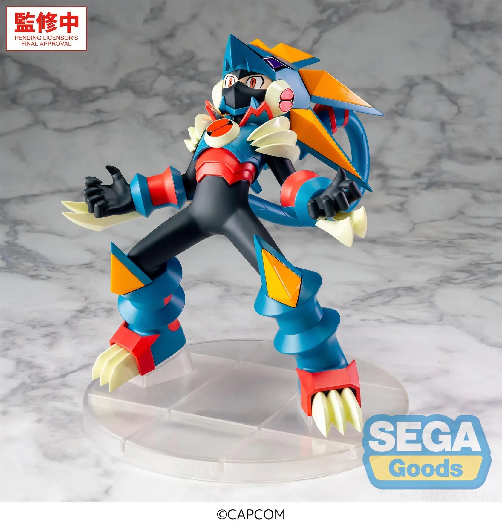 Mega Man Battle Network Luminasta Mega Man Gregar Beast Figure in dynamic pose with colorful armor and clear display base