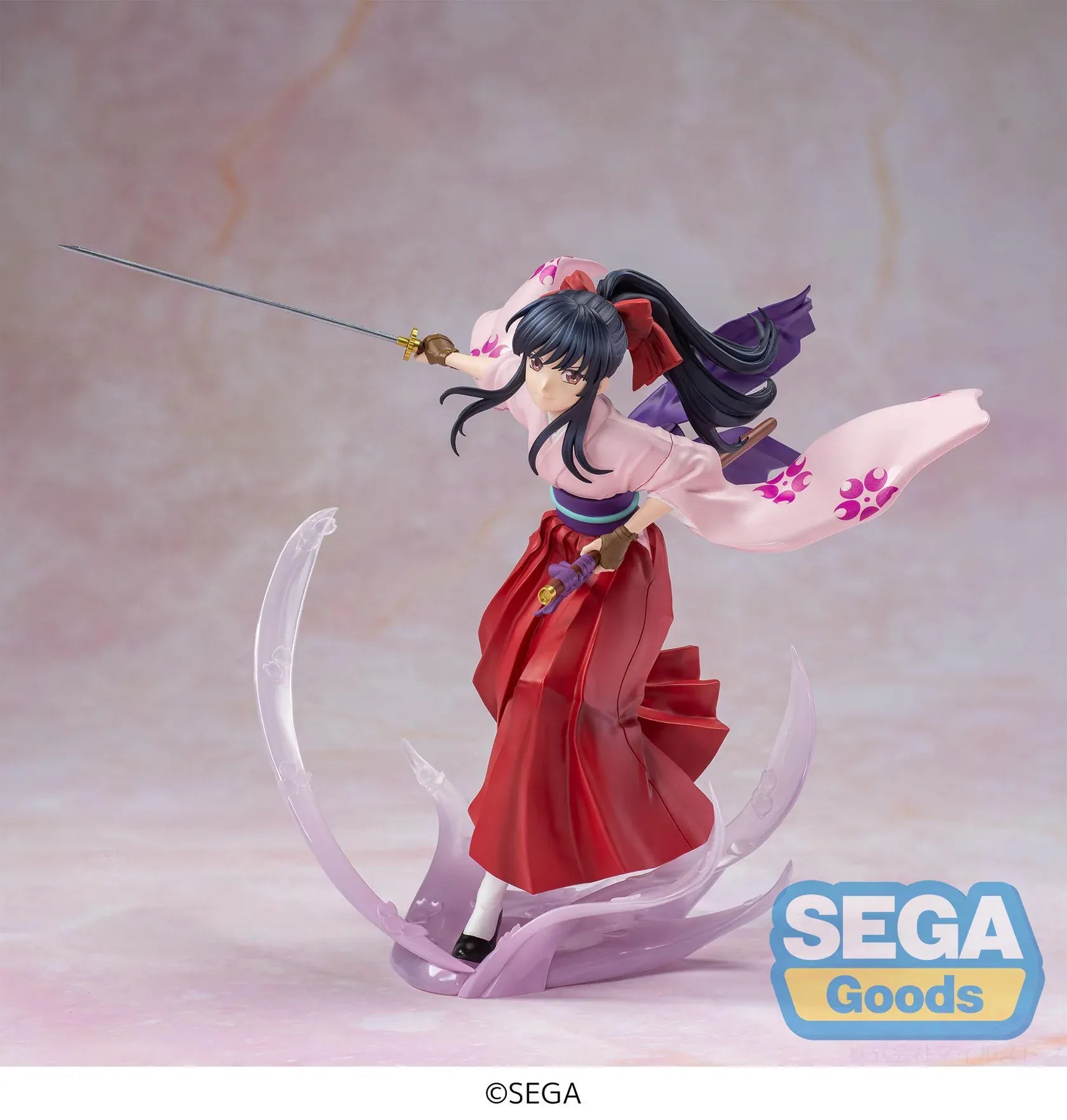 Sakura Wars Sakura Shinguji Luminasta figure in dynamic sword pose with flowing kimono and effect base