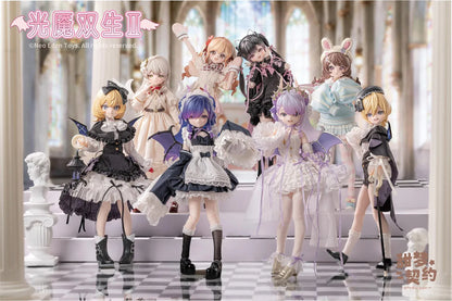 Angel and Demon Light Demon Twins 2 MJD Blind Doll six figure set featuring fantasy gothic and angel-inspired outfits