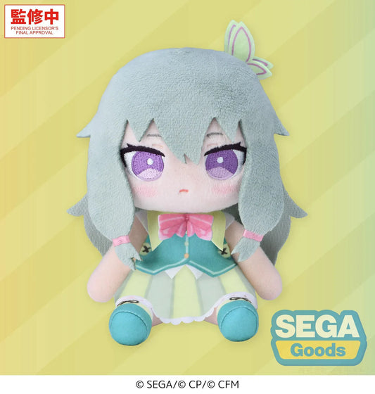 Hatsune Miku Colorful Stage MySEKAI Nene Kusanagi Plush with mint-green hair, purple embroidered eyes, pink bow, and stage outfit
