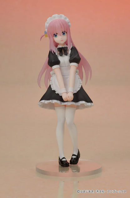 Bocchi the Rock DIGSTA Hitori Gotoh Figure featuring Hitori with long pink hair, blue eyes, maid-style outfit, shy expression, and round display base.