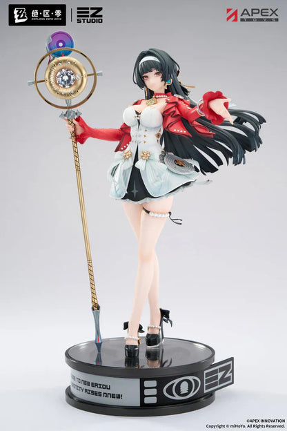 Zenless Zone Zero Astra Yao 1/7 Scale Figure featuring Astra Yao with long black hair, red-and-white performance outfit, microphone staff accessory, and elegant stage-inspired pose.