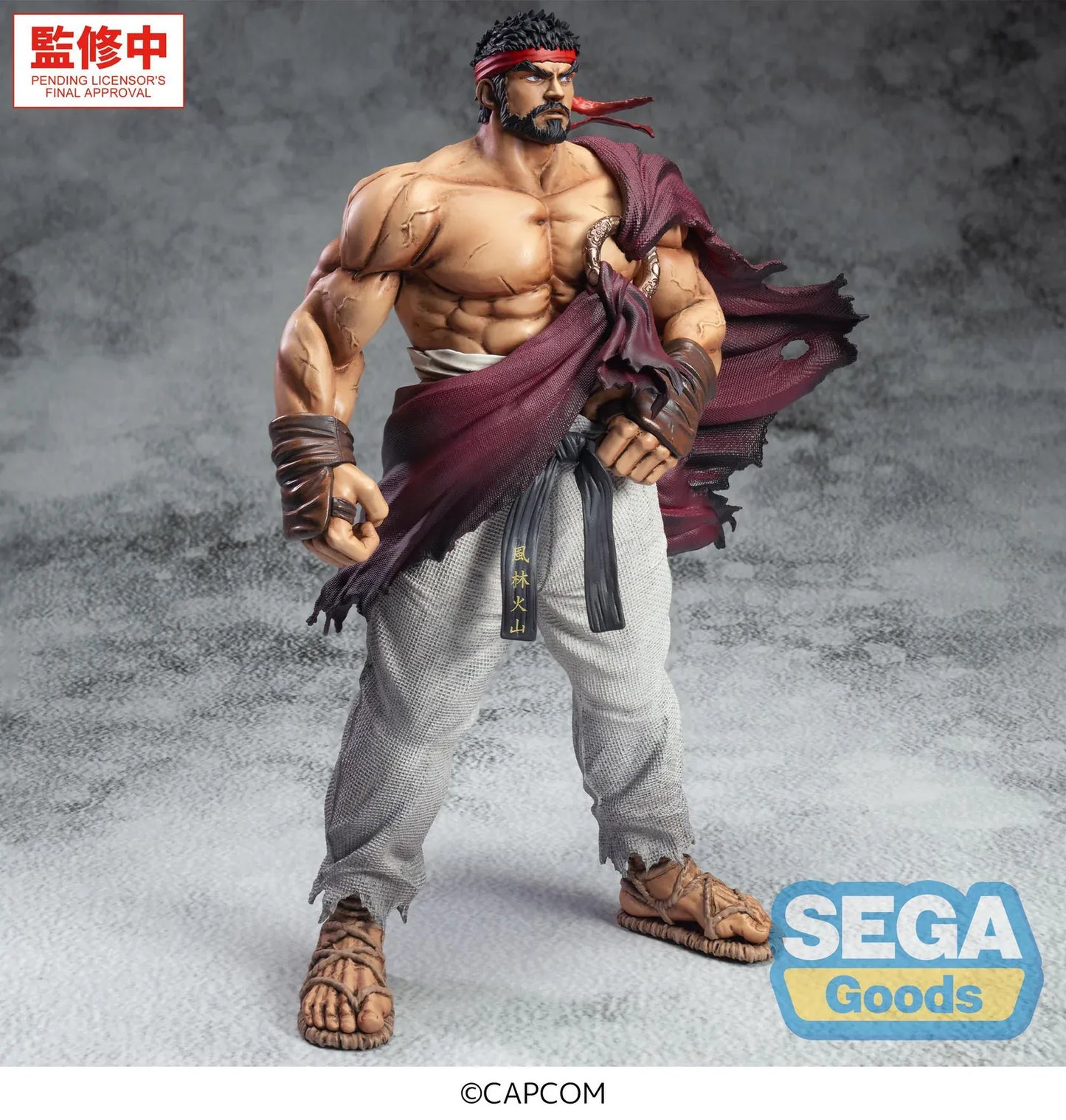 Street Fighter 6 FiGURiZMa Ryu Figure with red headband, muscular sculpt, torn outfit, and powerful fighting stance
