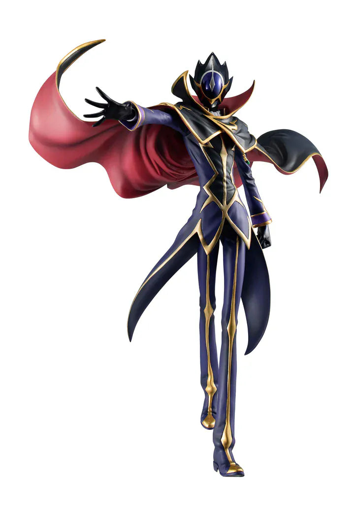 Code Geass Lelouch the Re;surrection Precious G.E.M. Series Zero 20th Anniversary Reissue featuring Zero in his iconic masked outfit with flowing cape and gold-trimmed details.