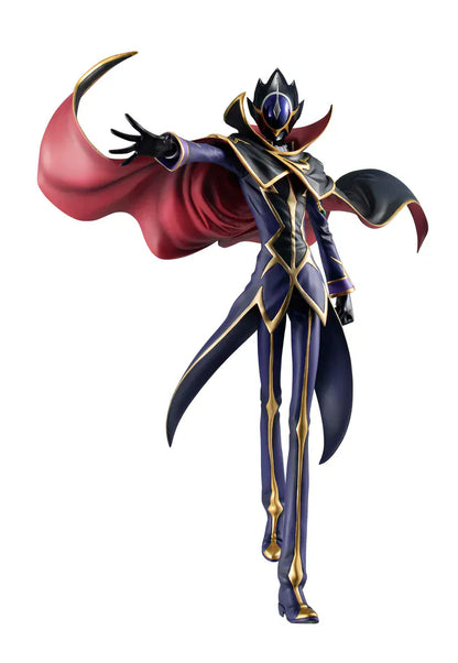 Code Geass Lelouch the Re;surrection Precious G.E.M. Series Zero 20th Anniversary Reissue featuring Zero in his iconic masked outfit with flowing cape and gold-trimmed details.