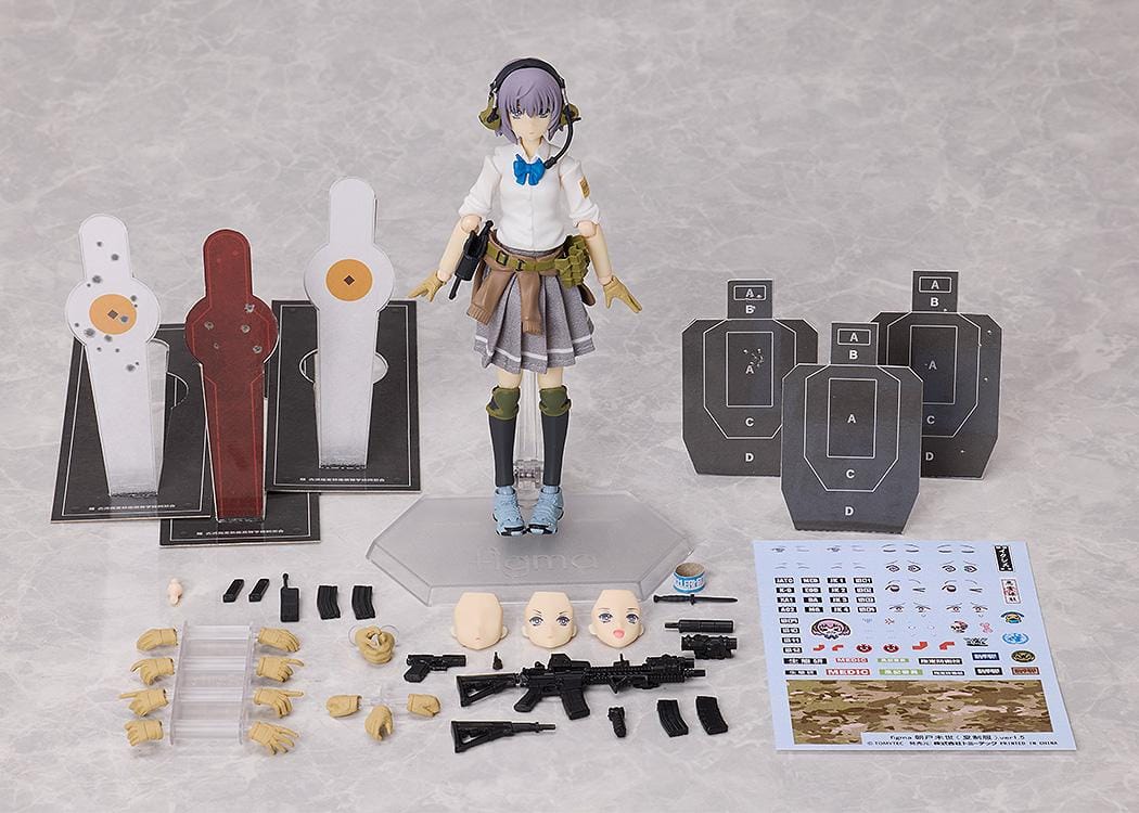 Little Armory figma Miyo Asato Summer Uniform ver. 1.5 Figure wearing a white school uniform with tactical gear and weapon accessories