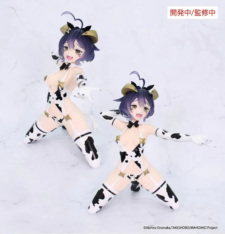 Gushing over Magical Girls One-Seventh Carat Magia Baiser Evil Cow Pattern Ver. 1/7 Scale Figure featuring Magia Baiser with purple hair, horn details, cow-pattern outfit, and playful poses.