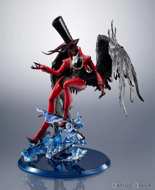 Persona 5 Game Character Collection DX Arsene 30th Anniversary Edition figure with red suit, black top hat, wings, blue flame effects, and chain details