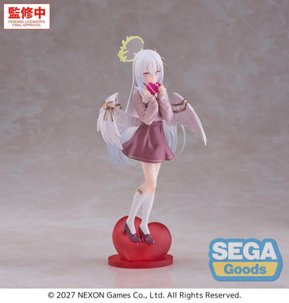 Blue Archive XStellar Azusa Happy Valentine Figure with white hair, angel wings, heart-shaped gift, and red heart display base