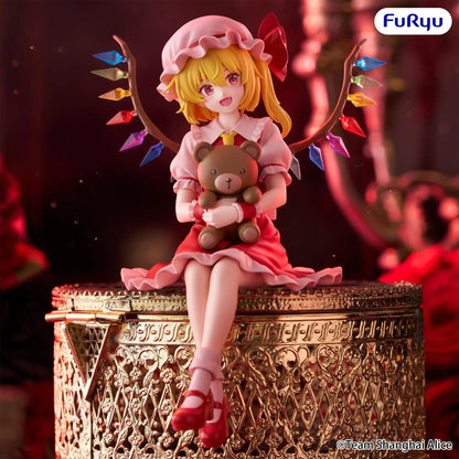 Touhou Project Flandre Scarlet Noodle Stopper figure holding a teddy bear with colorful crystal wings and a seated pose
