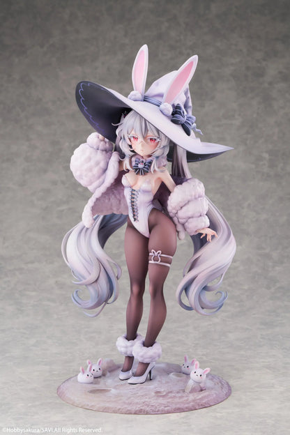 Moon Witch Police Marshmallow Deluxe Ver. 1/6 Scale Figure featuring Marshmallow with silver hair, bunny ear witch hat, lavender outfit, fluffy sleeve accents, bunny companions, and moon-themed display base.
