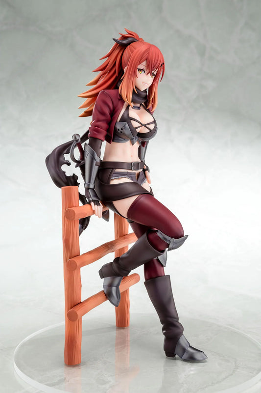 From Old Country Bumpkin to Master Swordsman Surena Lysandra 1/6 scale figure sitting on a wooden fence with detailed fantasy armor
