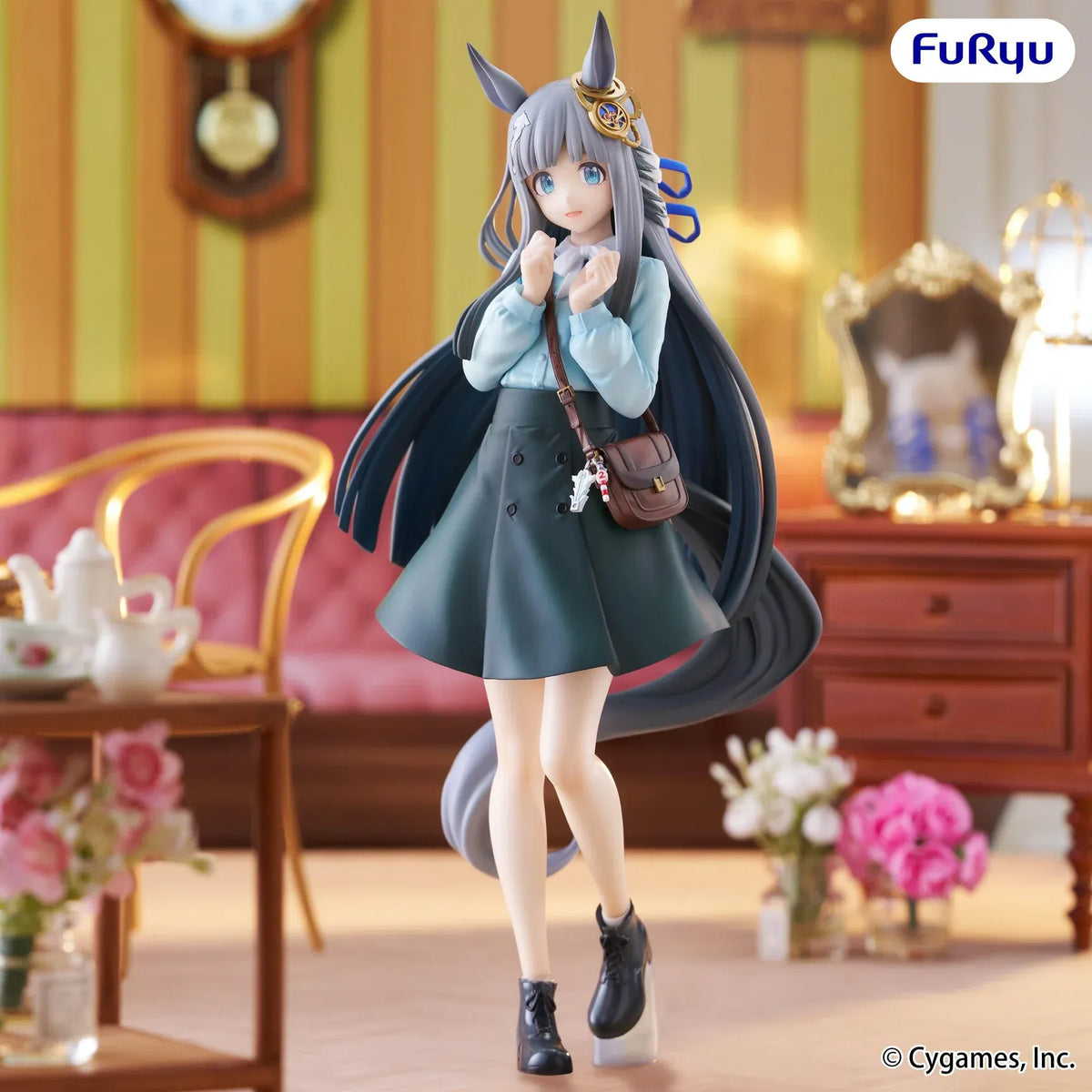 Chrono Genesis Trio-Try-iT figure wearing a blue-and-black outfit with long flowing hair, horse ears, a decorative headpiece, and a shoulder bag.