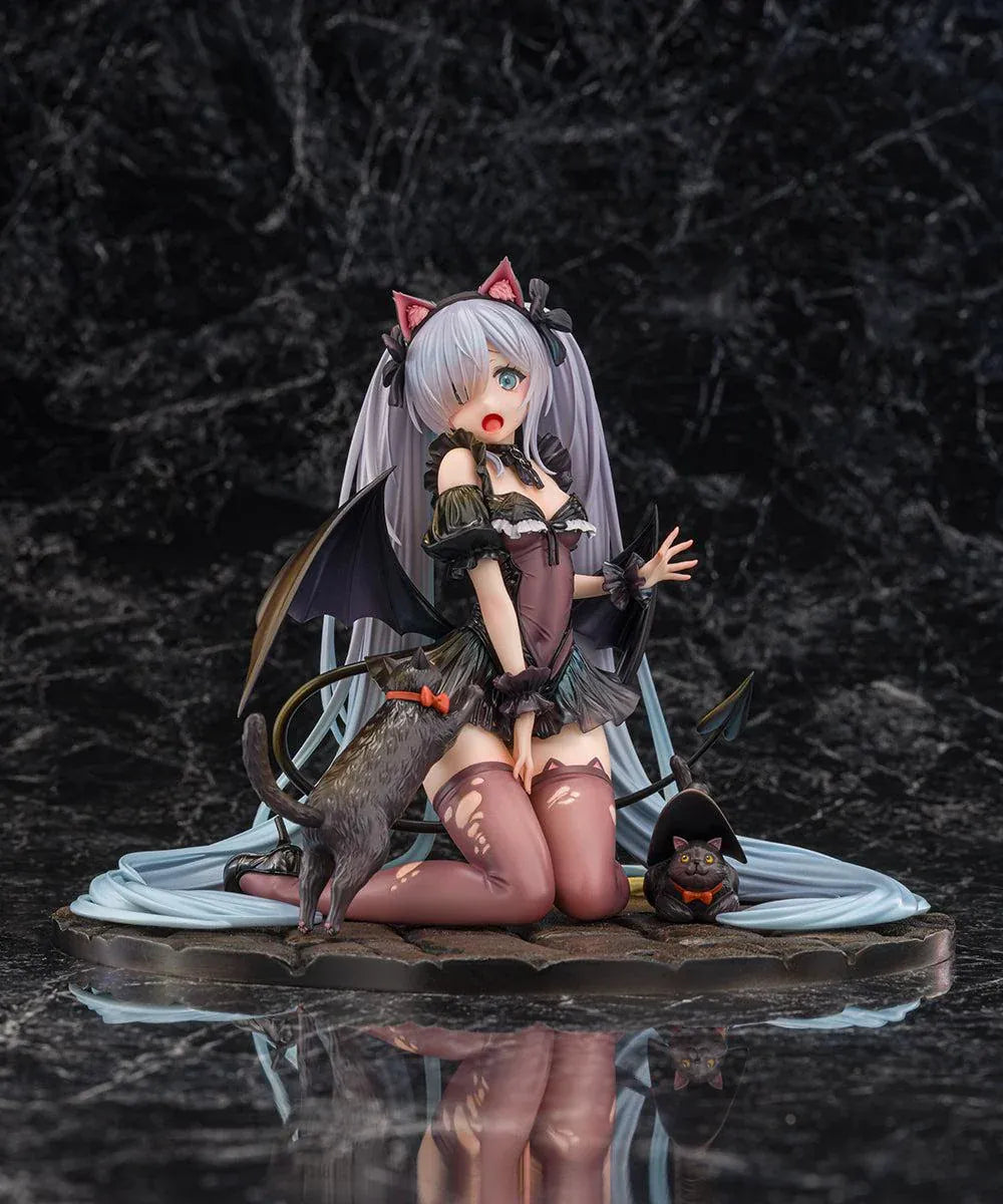 Azur Lane Janus Fright Night Scaredy Cat Ver. 1/7 scale figure featuring Janus in a Halloween-themed gothic outfit with cat ears, bat wings, black cats, and a detailed display base