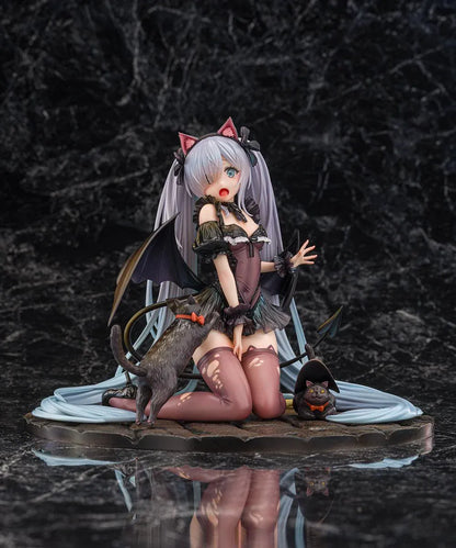 Azur Lane Janus Fright Night Scaredy Cat Ver. 1/7 scale figure featuring Janus in a Halloween-themed gothic outfit with cat ears, bat wings, black cats, and a detailed display base