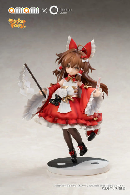 Touhou Project Pocket Reimu Hakurei figure holding a purification rod and ofuda talisman on a black-and-white yin-yang base.