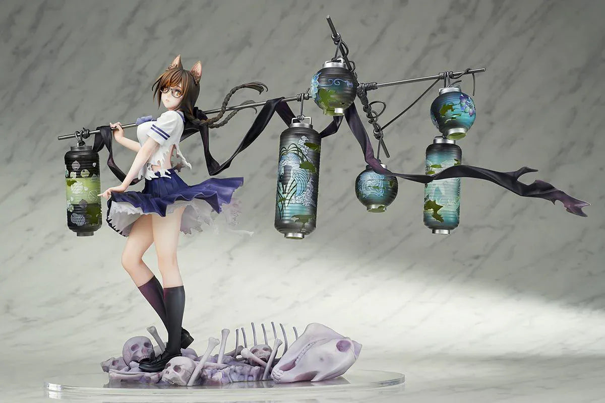 Bakemonogatari Tsubasa Hanekawa 1/7 Scale Figure featuring Tsubasa with cat ears, glasses, flowing hair, lantern display, and supernatural-themed base details.
