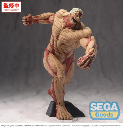 Attack on Titan GigantiX Reiner Braun Armored Titan Ver Figure in a dynamic charging pose with detailed armored muscle sculpt