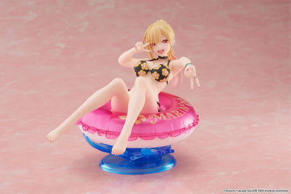 My Dress-Up Darling Aqua Float Girls Marin Kitagawa Figure Rerelease featuring Marin relaxing on a pink swim float with floral swimsuit and translucent water-style base.