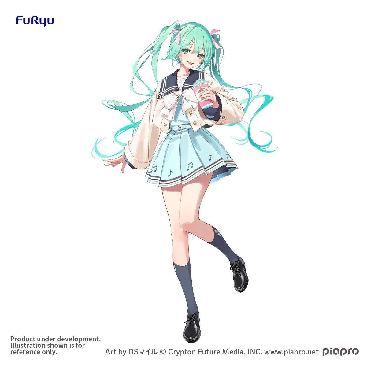 Vocaloid Sweet School Life Hatsune Miku Pure Ver. Figure in school-inspired outfit with teal twin-tails and drink accessory