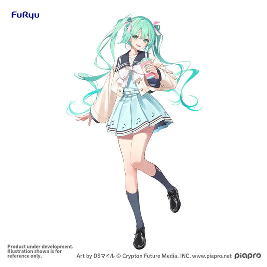 Vocaloid Sweet School Life Hatsune Miku Pure Ver. Figure in school-inspired outfit with teal twin-tails and drink accessory