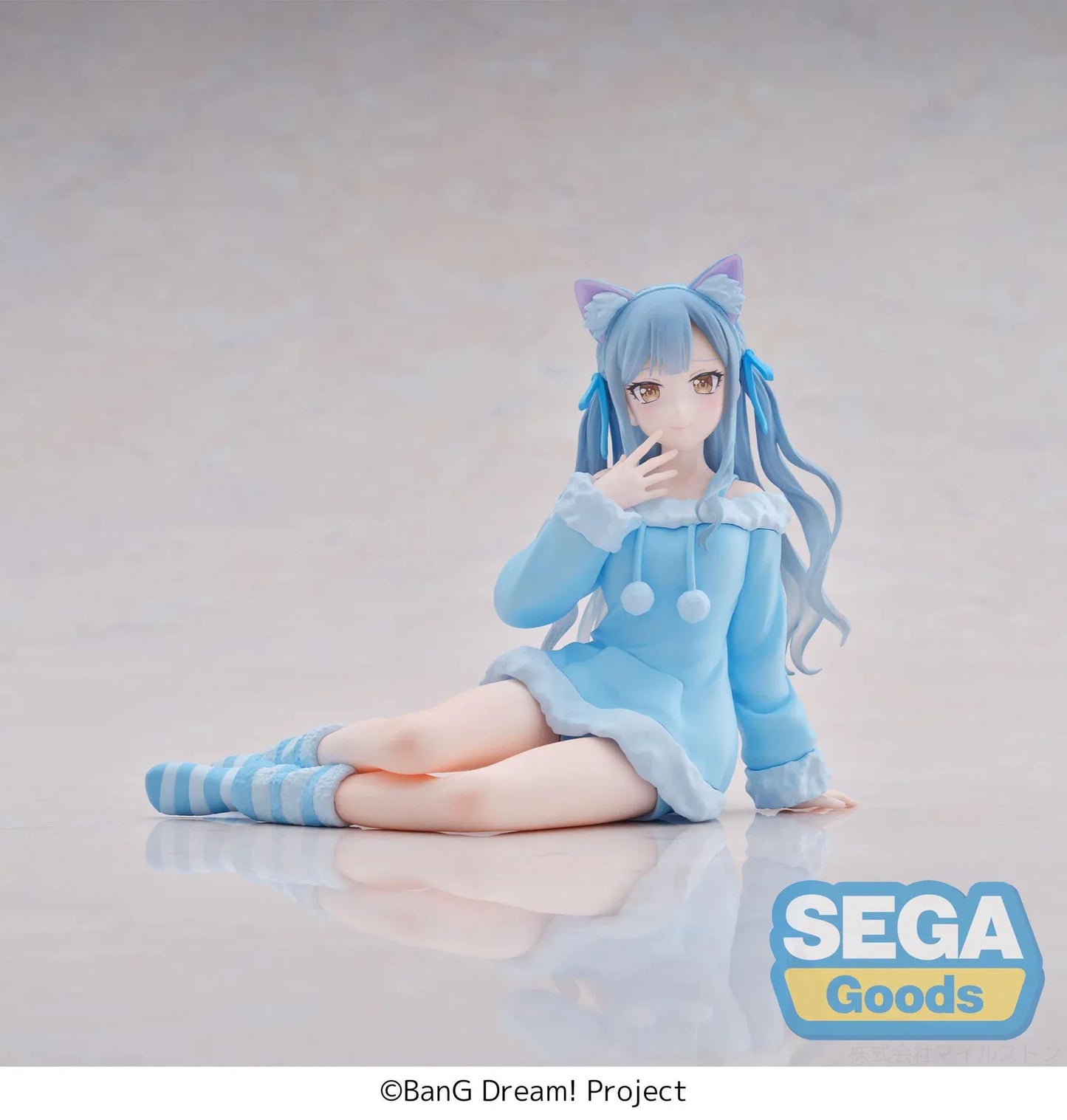 BanG Dream Yumemirize Sakiko Togawa Pajama Party Figure in blue pajamas with cat ears and striped socks