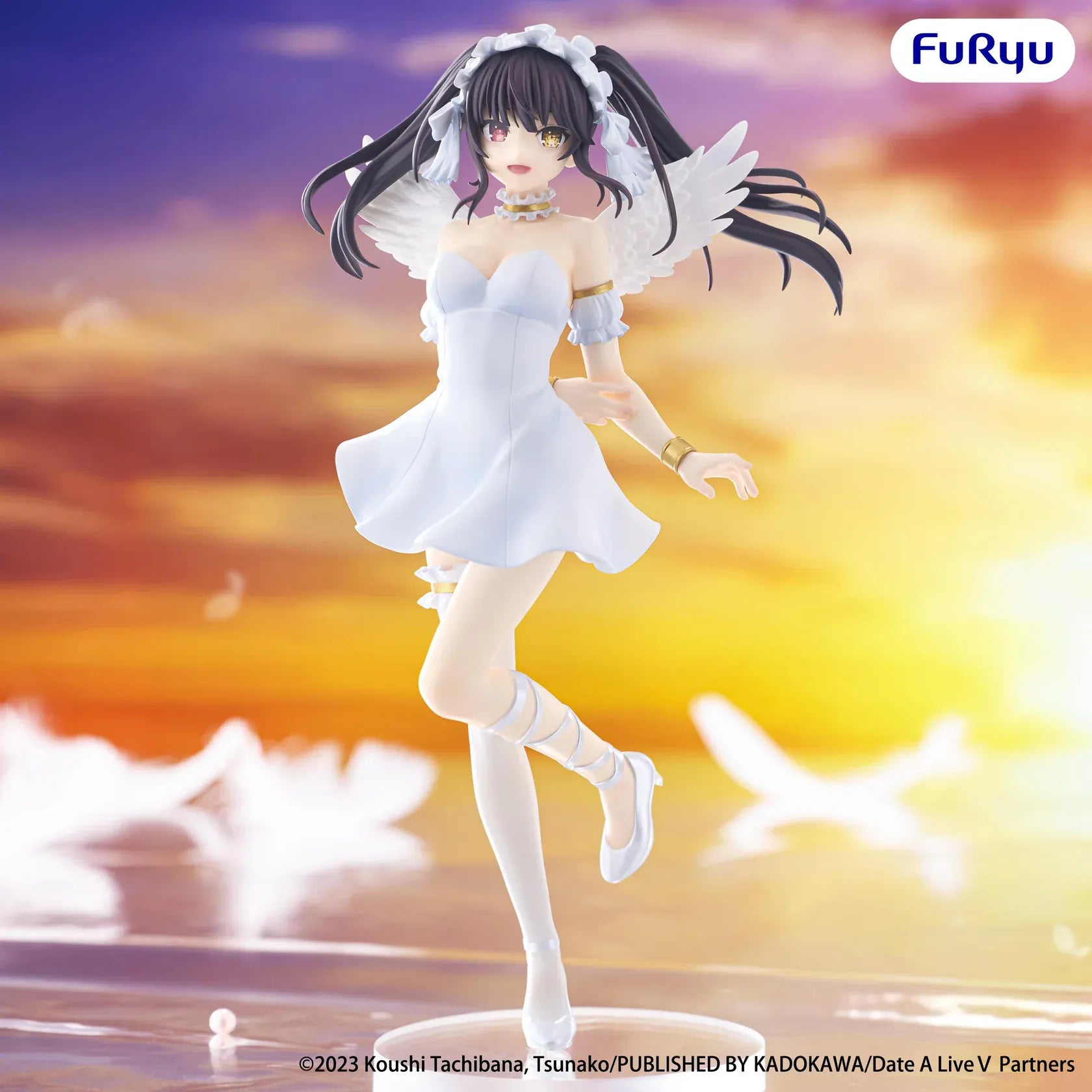Date A Live V BiCute Pure Kurumi Tokisaki Figure wearing a white dress with wing details and twin-tail hairstyle