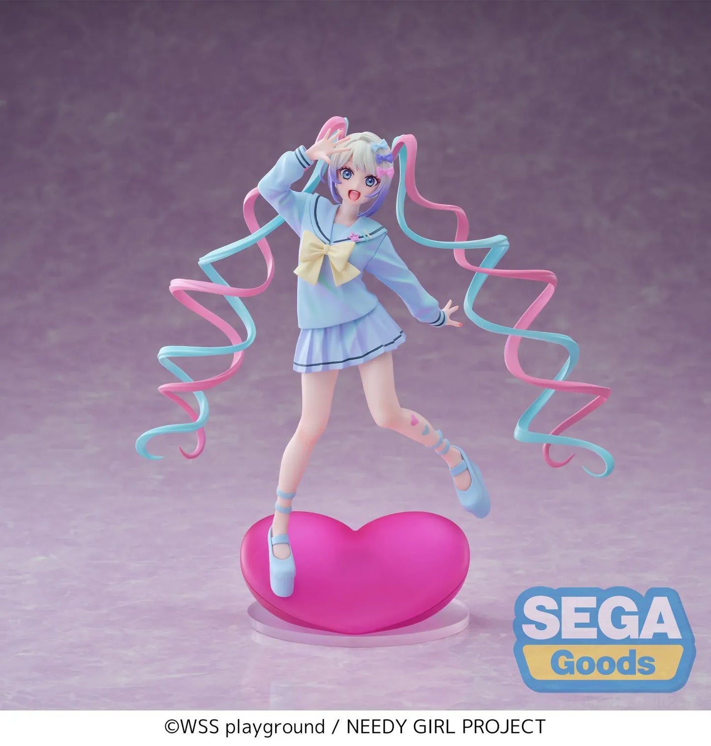 NEEDY GIRL OVERDOSE XStellar OMGkawaiiAngel Figure with pastel sailor outfit, pink and blue twin tails, and heart-shaped base