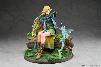 Record of Lodoss War Deedlit figure seated on a log in green clothing and blue armor, with flowing blonde hair, a winged companion, and a woodland base.