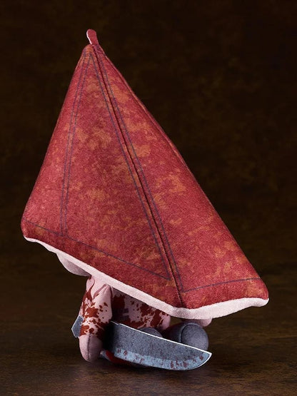 Silent Hill Red Pyramid Thing rerelease plushie with a weathered red pyramid helmet, bloodstained clothing, and Great Knife.