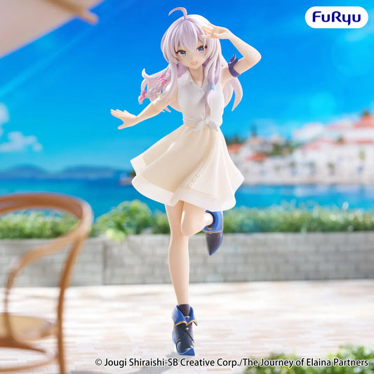 Elaina Muchute White Version figure from Wandering Witch The Journey of Elaina in white dress with scenic background