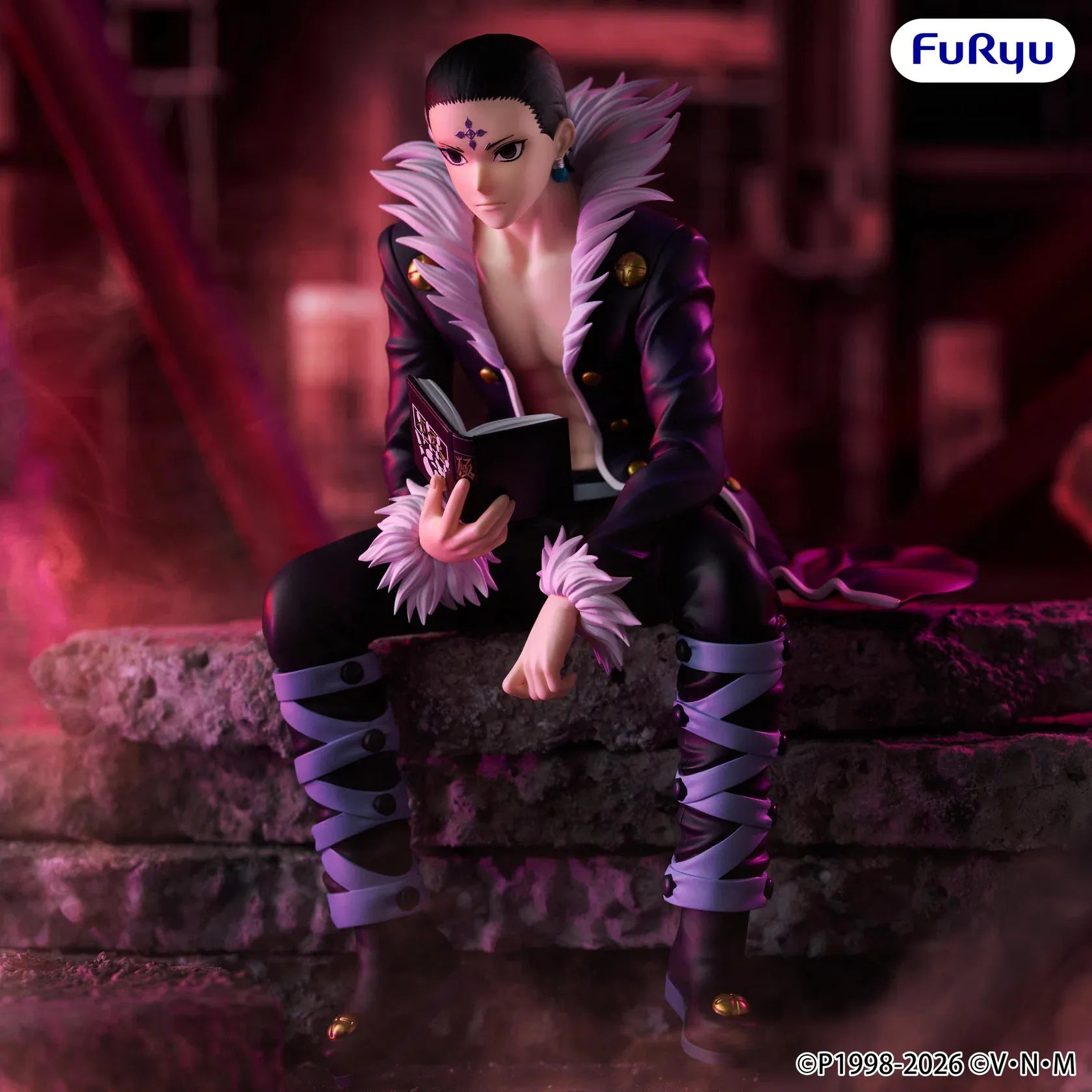 Hunter x Hunter Chrollo Lucilfer Vol 2 Noodle Stopper Figure seated with book in Phantom Troupe outfit