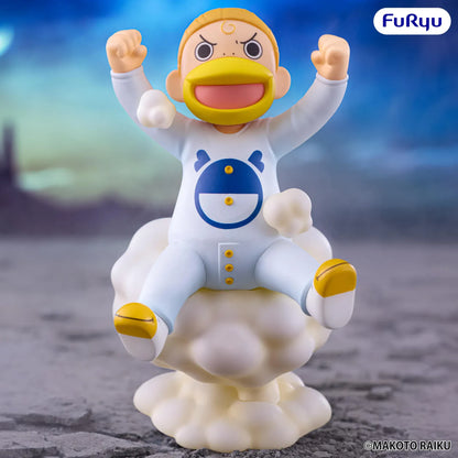 Zatch Bell Muchute Kanchome figure wearing a white outfit with blue and yellow accents while riding on a cloud-style display base