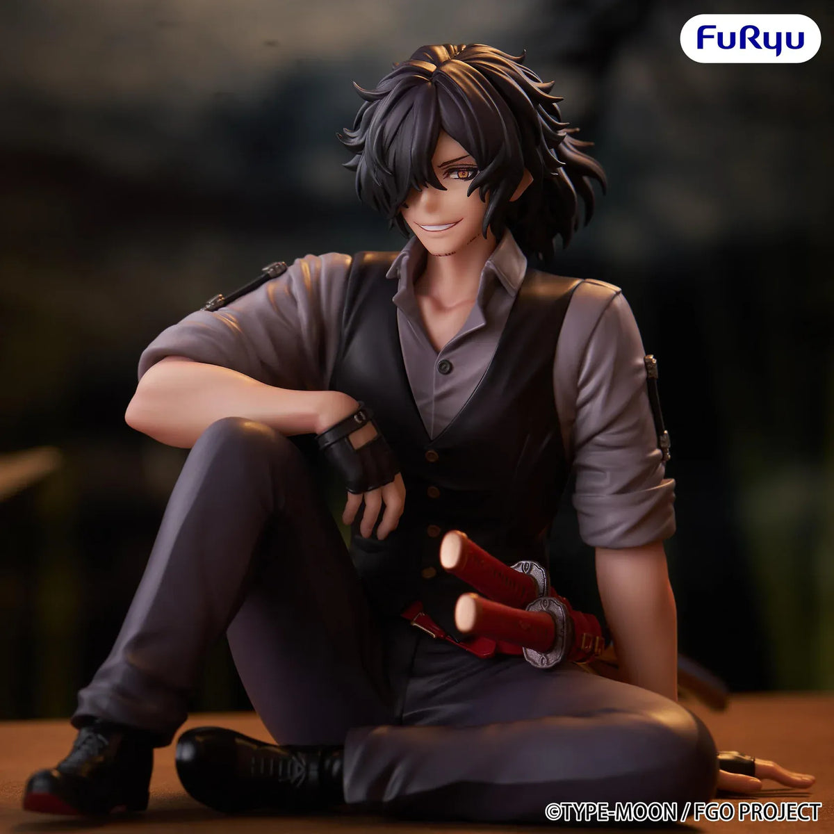 Fate Grand Order Assassin Izou Okada Awesome Dapper Suit Noodle Stopper figure in a relaxed seated pose