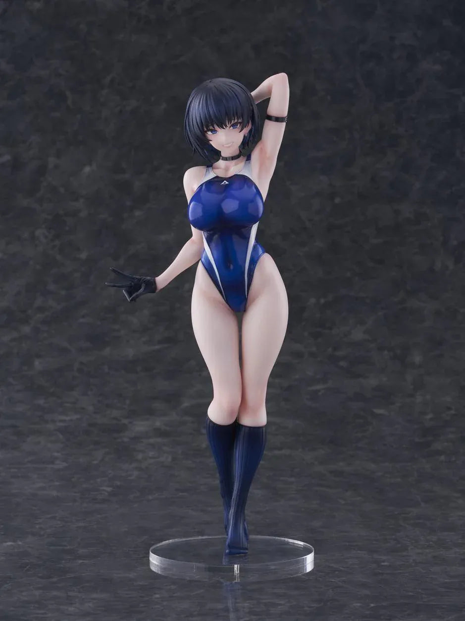 Sakura Aoba Umise 1/6 Scale Figure featuring Aoba Umise with short dark hair, blue eyes, glossy navy outfit, matching legwear, glove accents, and clear display base.