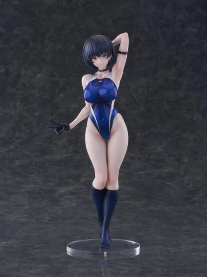 Sakura Aoba Umise 1/6 Scale Figure featuring Aoba Umise with short dark hair, blue eyes, glossy navy outfit, matching legwear, glove accents, and clear display base.