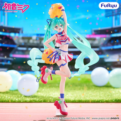 Hatsune Miku Muchute Cheerleader Version figure in a colorful cheerleader outfit holding pom-poms