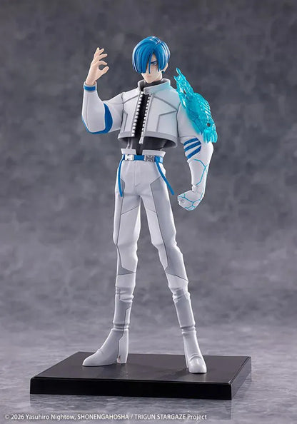 Trigun Stampede Oshi Works Legato Bluesummers figure featuring Legato in his white outfit with translucent blue enhanced arm effect