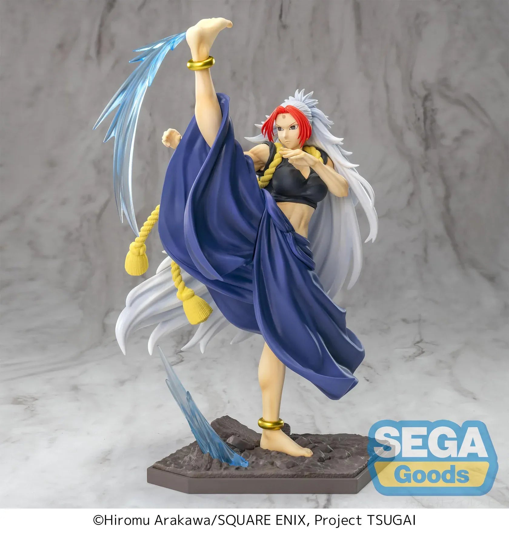 Daemons of the Shadow Realm Luminasta Left Figure performing a high kick with blue effect parts and flowing white hair