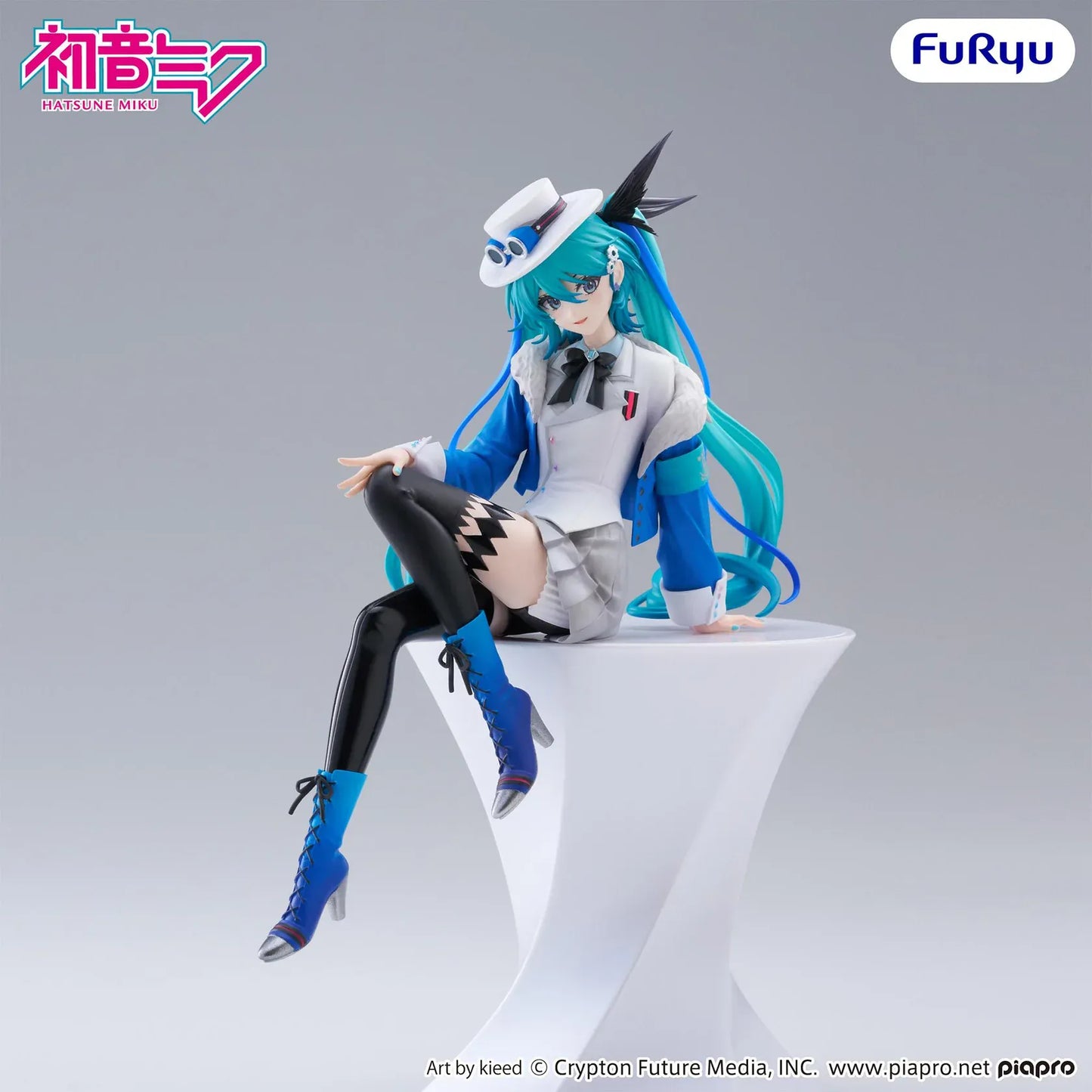 Vocaloid Hatsune Miku MIKU WITH YOU 2025 Version Noodle Stopper Figure in a blue and white outfit